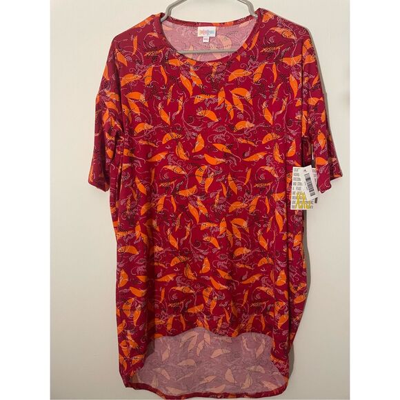 LuLaRoe size xxs irma style red and orange leafy top NEW - Picture 1 of 3
